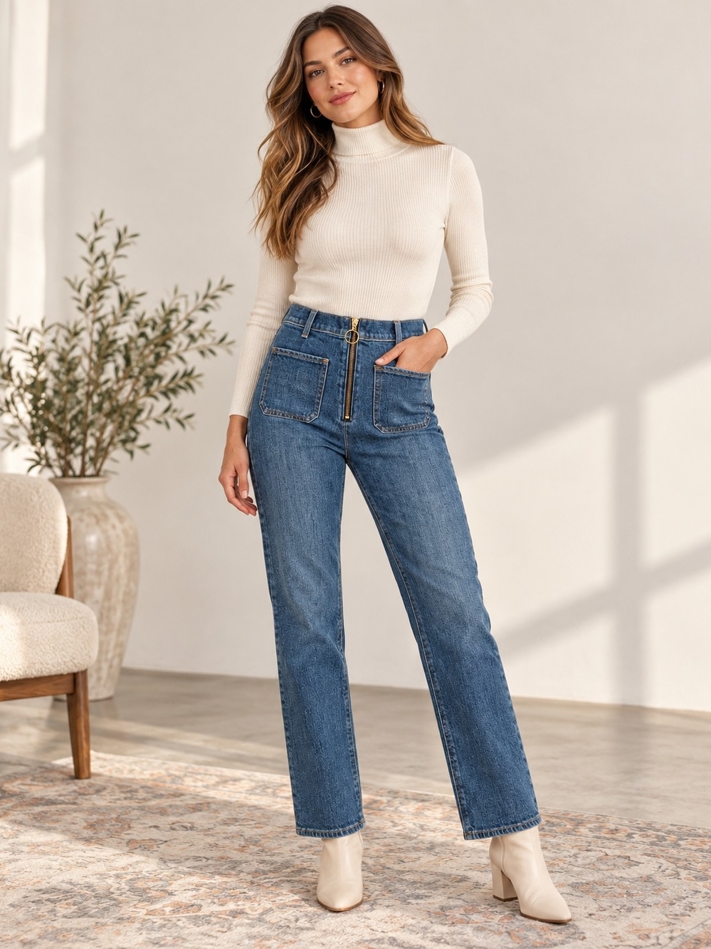 Denim Forum High-Rise Straight Leg Jeans Size 25 Blue